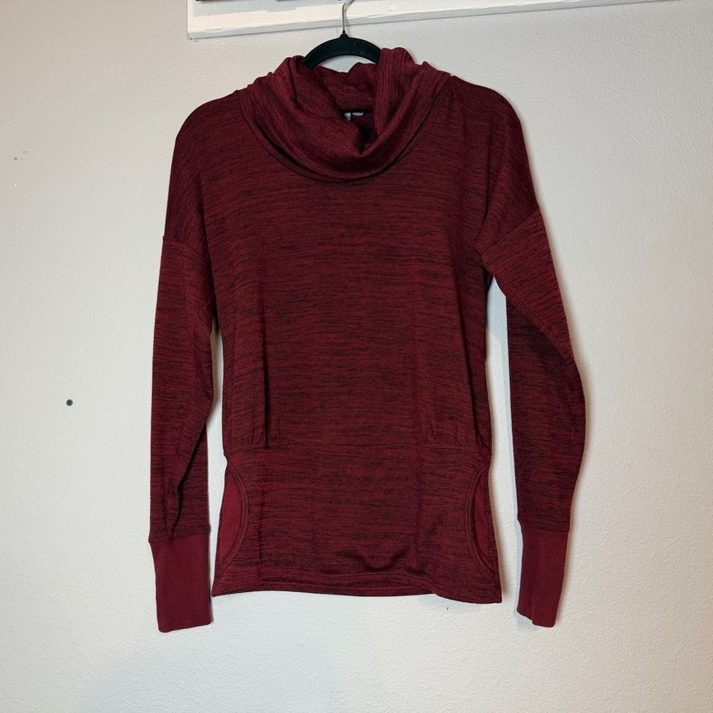 Athleta Batwing & Robin Top Sweatshirt Size XXS Cowl Neck Burgundy Red Marled